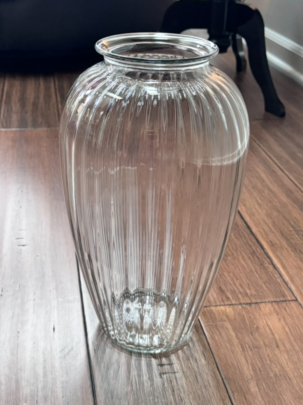 Clear Tall Ribbed Vintage Draped Glass Vase